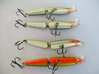 Qty 4 Rapala J - 11 jointed fishing lures 3 silver 1 perch 3