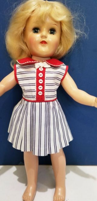 Vintage Red,  White & Blue Stripe Doll Dress Fits Toni P91 Or Other 16 " Dolls