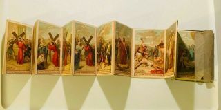 Antique Jesus Christ Way Of The Cross Station Complete Foldable Booket Holy Card