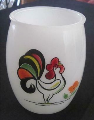 Vtg Bartlett Collins Glass Cookie Jar Canister Rare Rooster Hand Painted No Lid