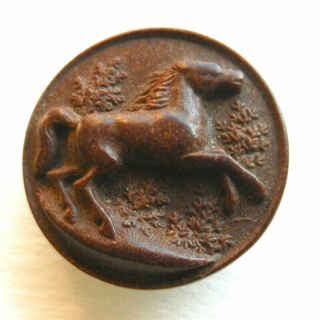 Antique Composition Stud Button Scene With Horse In High Relief 1 - 1/8”