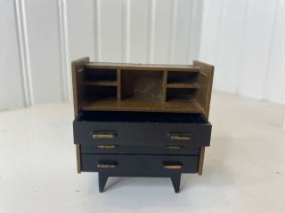 Vintage Dollhouse Furniture Miniature Chest Of Drawers Brown/black
