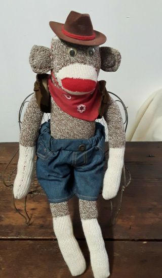 Sock Monkey Dressed As A Cowboy Goggle Eyes Jean 