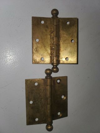 Vintage Brass Stanley Sweetheart Sw Cannon Ball 3 " Hinges,  Salvaged