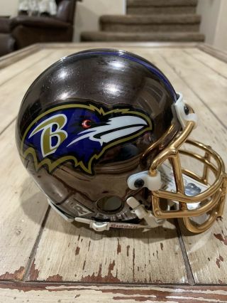 Rare Limited Edition Baltimore Ravens Chrome 24kt Riddell Mini Helmet Read