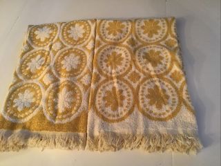 2 Vintage Cannon Bath Towel Two Tone Yellow Gold White Daisy Floral Reversible