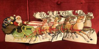 Rare 1920’s Large Dennison Christmas Fold Out Decoration Santa Sleigh & Reindeer