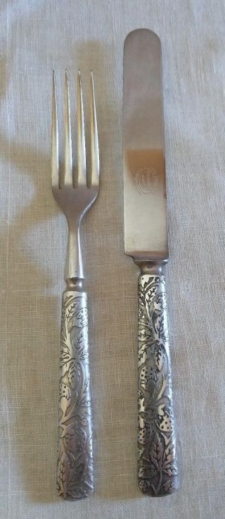 Antique Wm Rogers Wallingford Ct Embossed Strawberry Fork And Knife