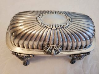 Vintage Fb Rogers Silver 357 Footed Butter Dish Lion