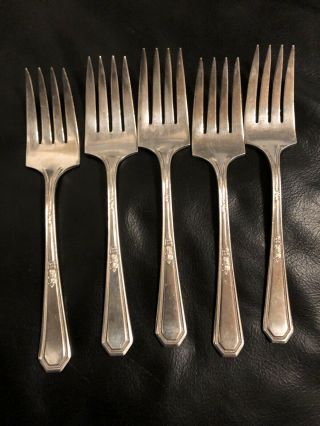 Vintage Mar 13,  1923 Wm Rogers And Sons Aa Silver Plate Mayfair 5 Salad Forks