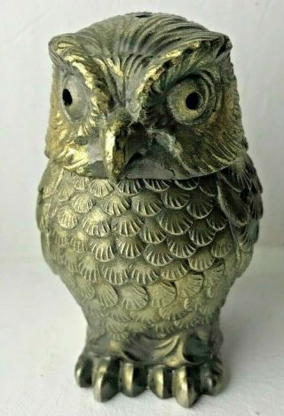 Vintage Brass Owl Incense Burner 3 - 1/2 " Antique Gold Colored 2 - Piece Metal