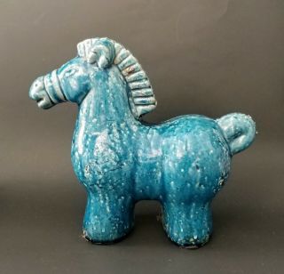 Rare Rimini Blue Mid Century Bitossi Horse Pony By Aldo Londi Sculpture Statue