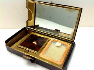Very Rare Art Deco French Vanity Case Compact With Mirror Enamel Brass Bakelite