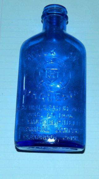 Antique Cobalt Blue Glass Medicine Milk Of Magnesia Bottle