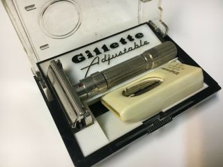 Vintage 1960 Gillette Adjustable Safety Razor F - 4 W/orig Case Rare Double Notch