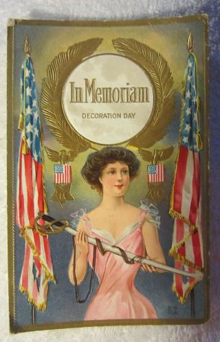 Antique 1913 Decoration Day Postcard: The Star Spangled Banner Usa Flag,  Sword