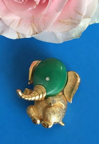 Rare Vintage Boucher Signed & Numbered Elephant Brooch Green Jelly Belly 8690p