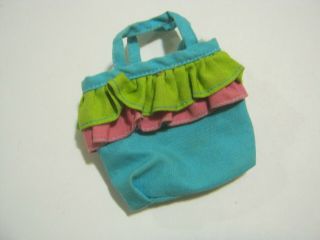 Vintage Barbie Doll Accessory Turquoise Cloth Bag With Ruffle Trim (rs - 31)