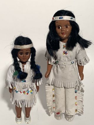 2 Vintage Native American Indian Dolls Sleepy Eyes 7.  5 " & 5.  75 "