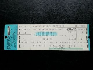 Lynyrd Skynyrd Andthe Who - 1973 Rare Concert Ticket (los Angeles - Forum)
