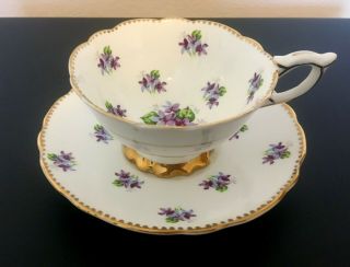 Vintage Royal Stafford Bone China England Footed Cup Saucer Sweet Violets