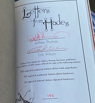 LETTERS FROM HADES By Jeffrey Thomas RARE SIGNED/ ’d Hardcover In DJ A BEAUTY 2