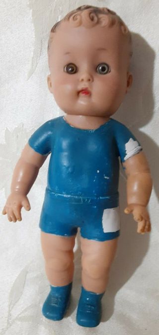 Vintage 10 " Boy Doll Molded Hair Blue Eyes The Sun Rubber Co.  ? Baby/toddler