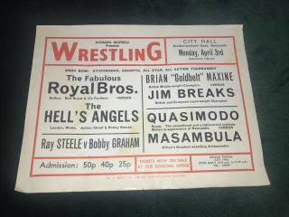 Rare Vintage British Wrestling Poster City Hall,  Newcastle 1970s