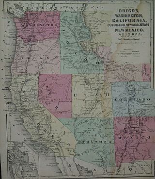 Vintage 1864 Colton Atlas Map Western United States Territories Authentic