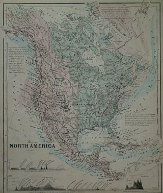 Vintage 1864 Colton Atlas Physical Map Of North America Old Authentic