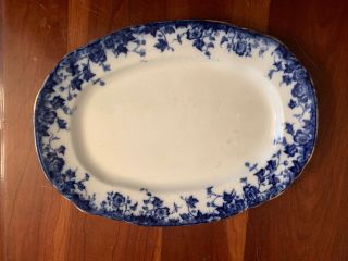 Oval Antique Flow Blue Ironstone Platter - Vermont Pattern