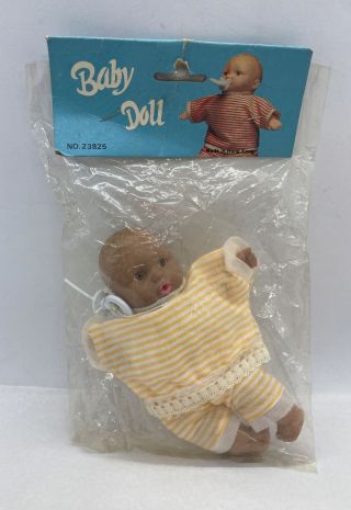 Vintage Hong Kong Mini Pacifier Doll 5 " Baby Yellow Outfit No.  23825