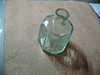 Antique1860 Aqua Green Glass 8 Sided Burst Top Inkwell.  2 1/4 " Tall X 1 3/4 " Dia.