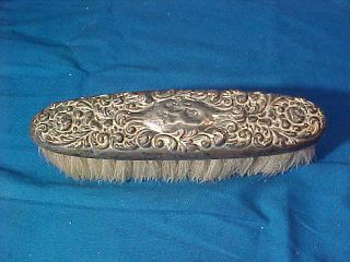 Late 19thc Victorian Era Sterling Silver Small Clothes Brush Repousse Design