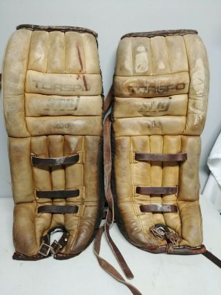 Vintage 250 Stri Torspo 27  Brown Leather Hockey Goalie Pads Nhl Rare
