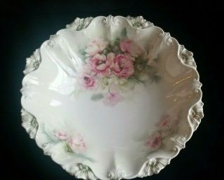 Antique Rs Prussia Red Mark Bowl With Pink Flowers Gold Trim