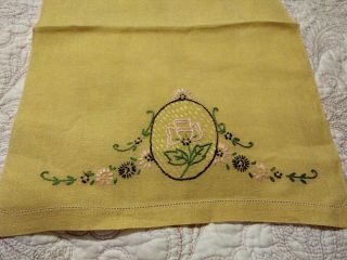 Floral Embroiderd Yellow Linen Hand Towel 20 " X 13 "