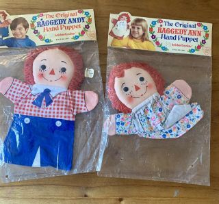Vintage Raggedy Ann And Andy Knickerbocker Hand Puppets Dolls 1970’s