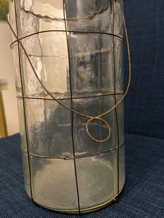 Antique Vintage Wire Caged Glass Cylindrical Hurricane Candle Holder Glass/wire