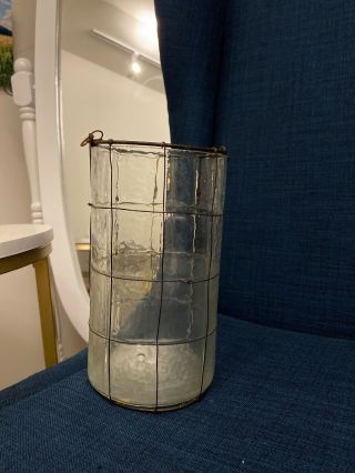 Antique Vintage Wire Caged Glass Cylindrical Hurricane Candle Holder Glass/Wire 2