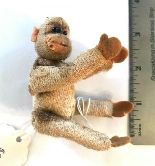 Antique Old Vintage Tiny Miniature Monkey Glass Eyes Felt Feet Hands Toy Movable