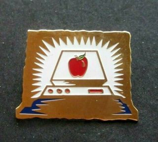 Rare Vintage Apple Computer Lap Top Lapel Pin Gold - Tone Red Enamel Apple 1.  75 " W