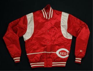 Rare Vintage Starter Cincinnati Reds Satin Varsity Jacket 70s 80s Red White Sz M