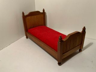 Vintage Dollhouse Miniatures Wooden Bed W/ Mattress 30