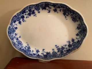 Antique Flow Blue Ironstone Platter - Vermont Pattern