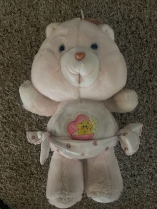 Vintage 11” 1983 Baby Hugs Care Bear Plush Stuffed Toy Animal Pink With Diaper