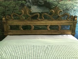 Queen Headboard & Two Matching Mirrors - Antique Gold - Solid Wood.  Cond.