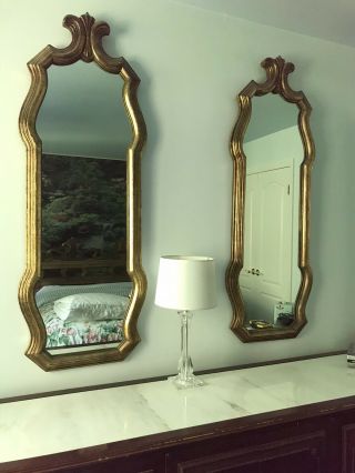 Queen Headboard & Two Matching Mirrors - Antique Gold - Solid Wood.  Cond. 3