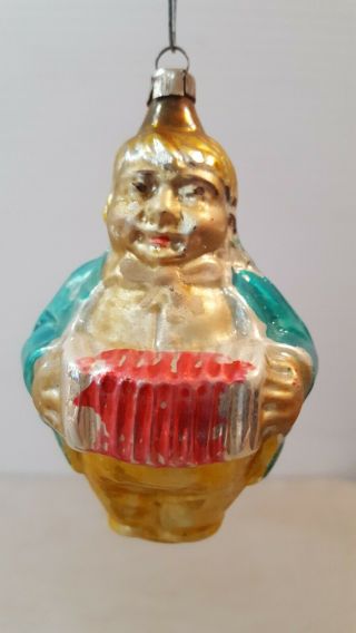 " Fat Man Playing Concertina " Vintage Christmas Ornament German Glass Antique3.  5”