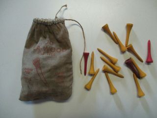 Antique/vintage Golf Tees And Cloth Sack By Pla - Wood Products Corp